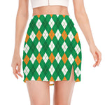 Saint Patrick's Day Argyle Pattern Print Side Slit Mini Skirt