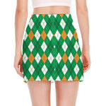 Saint Patrick's Day Argyle Pattern Print Side Slit Mini Skirt