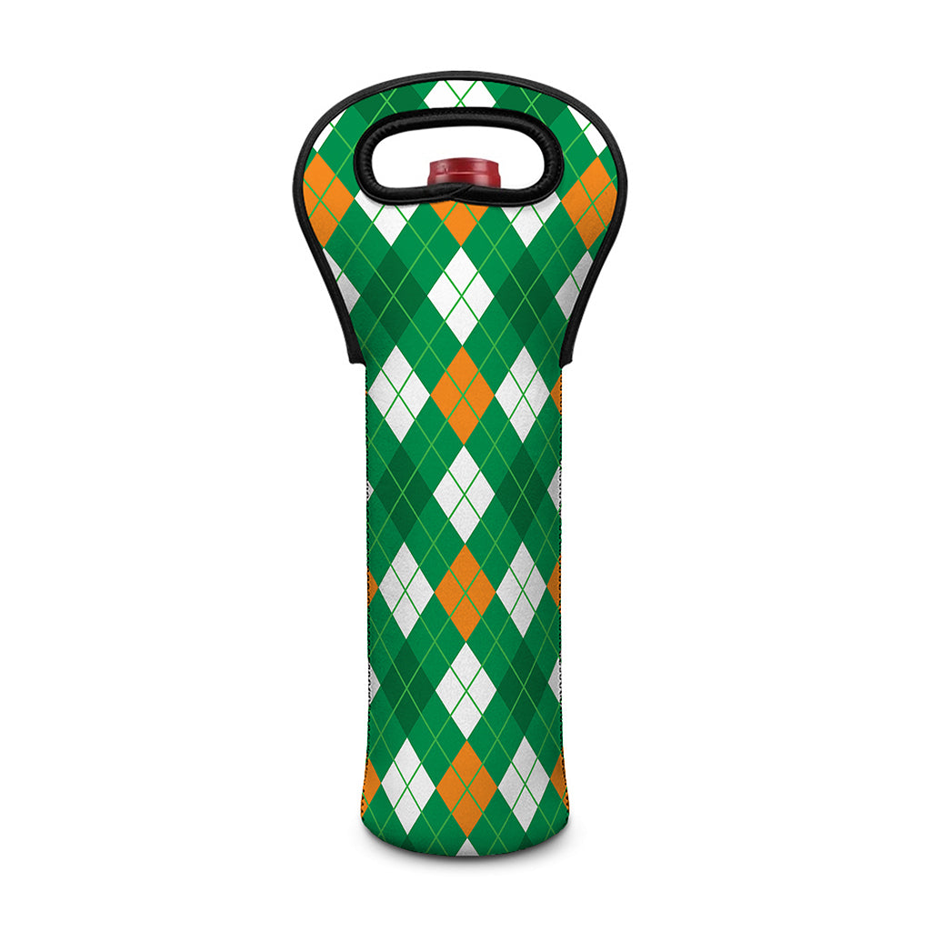 Saint Patrick's Day Argyle Pattern Print Single Neoprene Wine Tote