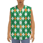 Saint Patrick's Day Argyle Pattern Print Sleeveless Baseball Jersey