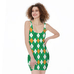 Saint Patrick's Day Argyle Pattern Print Sleeveless Bodycon Dress