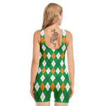 Saint Patrick's Day Argyle Pattern Print Sleeveless One Piece Swimsuit