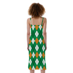Saint Patrick's Day Argyle Pattern Print Slim Fit Midi Cami Dress