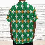 Saint Patrick's Day Argyle Pattern Print Textured Short Sleeve Shirt