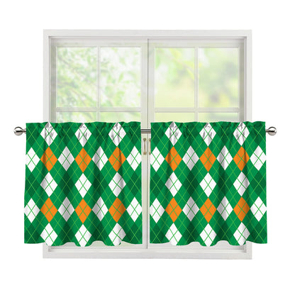 Saint Patrick's Day Argyle Pattern Print Tier Curtains