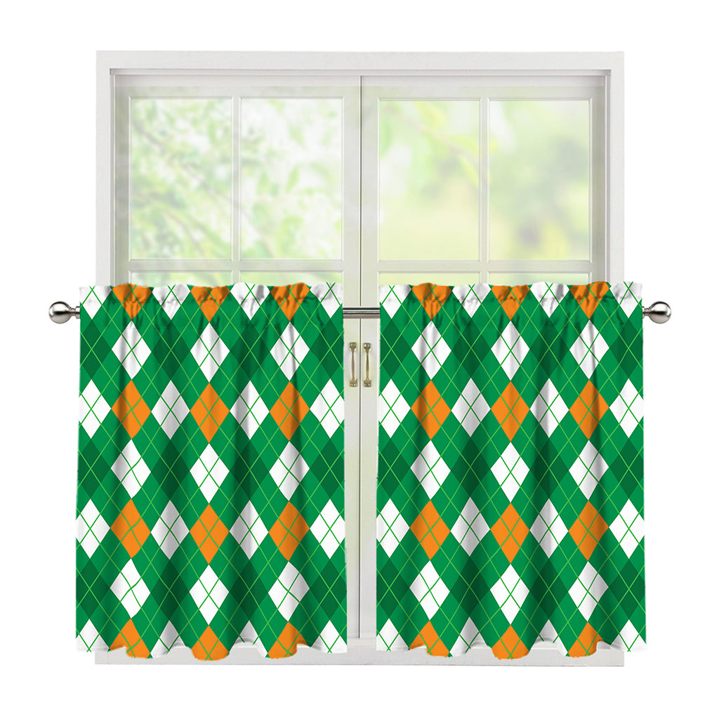 Saint Patrick's Day Argyle Pattern Print Tier Curtains