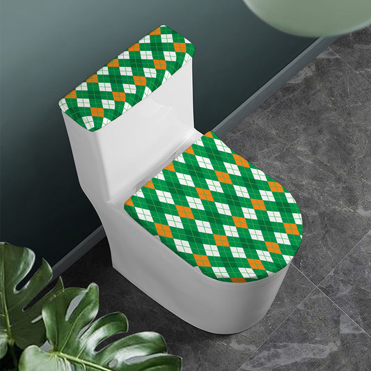 Saint Patrick's Day Argyle Pattern Print Toilet Lid And Tank Cover Set