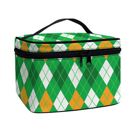 Saint Patrick's Day Argyle Pattern Print Travel Makeup Bag
