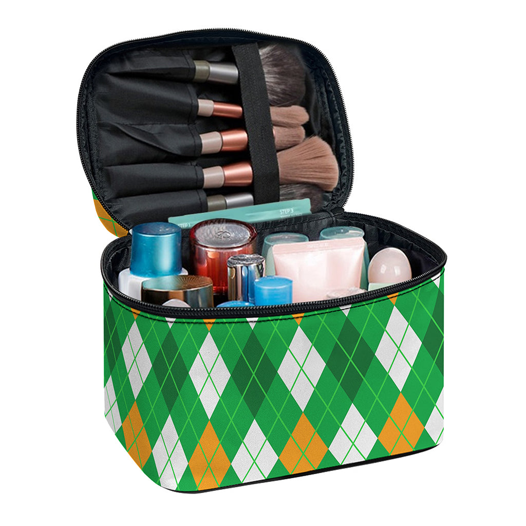 Saint Patrick's Day Argyle Pattern Print Travel Makeup Bag