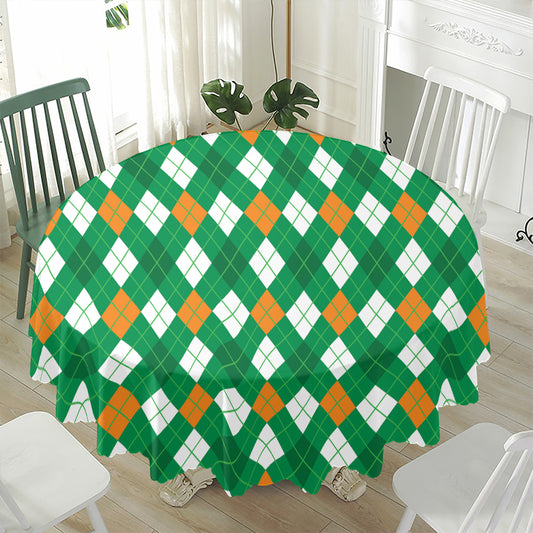 Saint Patrick's Day Argyle Pattern Print Waterproof Round Tablecloth