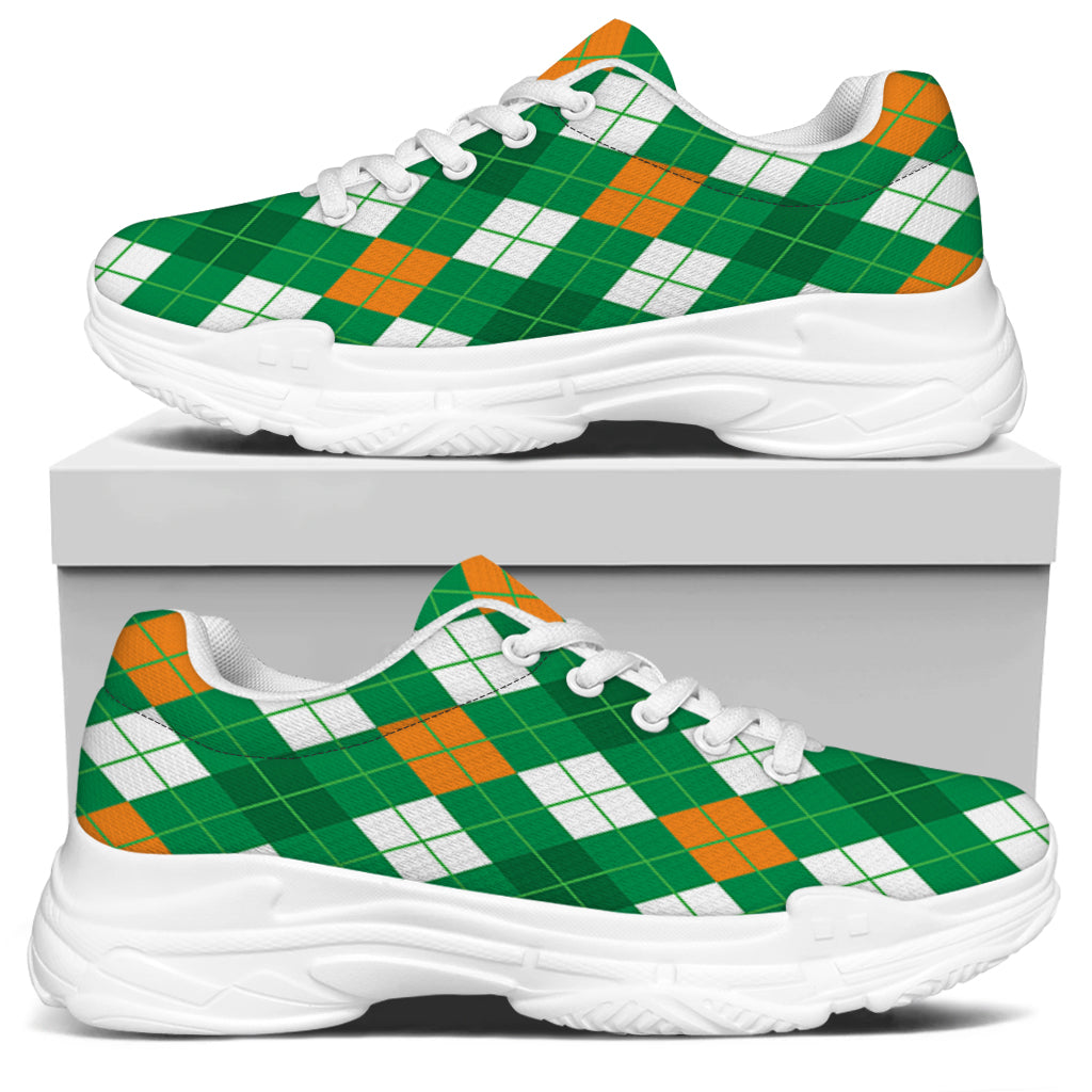Saint Patrick's Day Argyle Pattern Print White Chunky Shoes