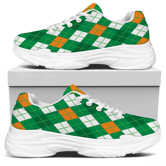 Saint Patrick's Day Argyle Pattern Print White Chunky Shoes