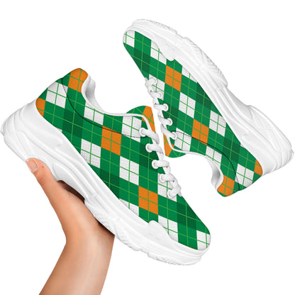 Saint Patrick's Day Argyle Pattern Print White Chunky Shoes