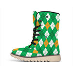 Saint Patrick's Day Argyle Pattern Print Winter Boots