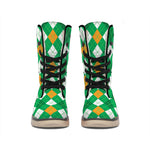 Saint Patrick's Day Argyle Pattern Print Winter Boots
