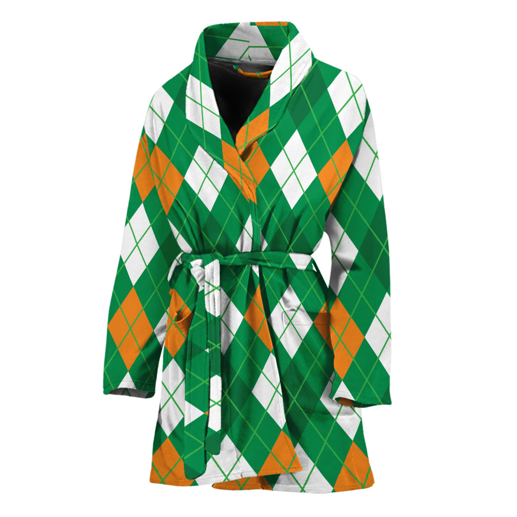 Saint Patrick's Day Argyle Pattern Print Women's Bathrobe