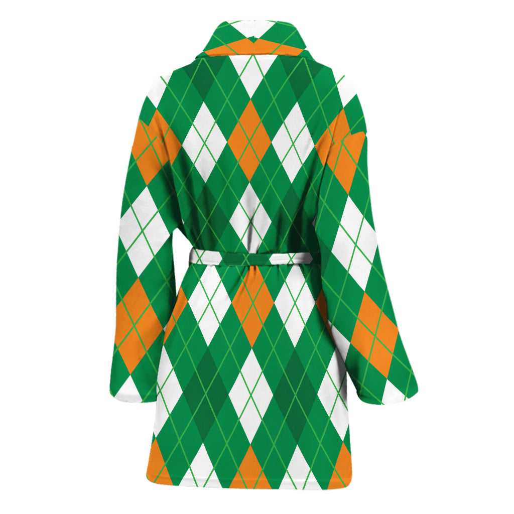 Saint Patrick's Day Argyle Pattern Print Women's Bathrobe