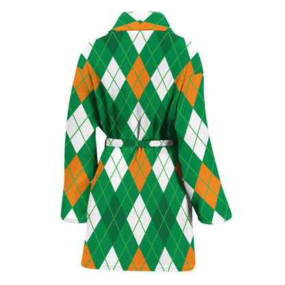 Saint Patrick's Day Argyle Pattern Print Women's Bathrobe