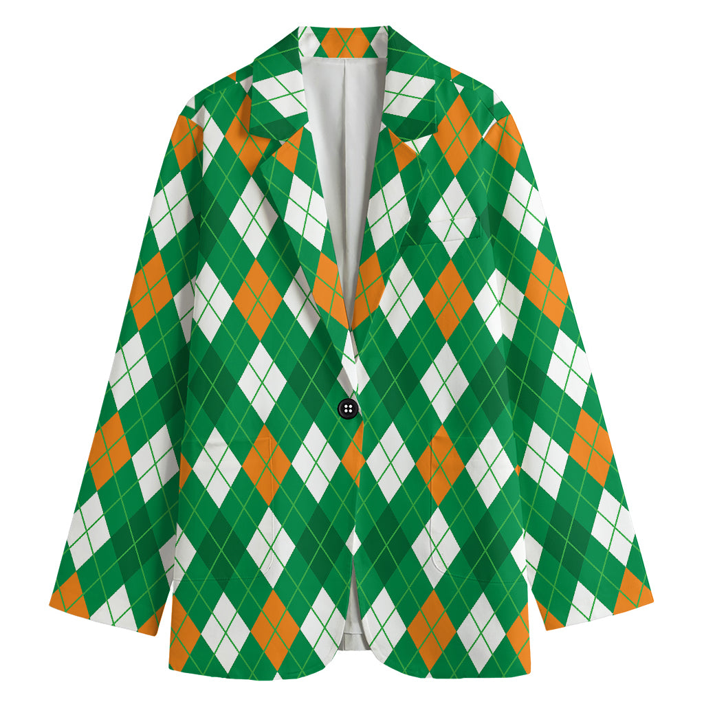 Saint Patrick's Day Argyle Pattern Print Women's Blazer