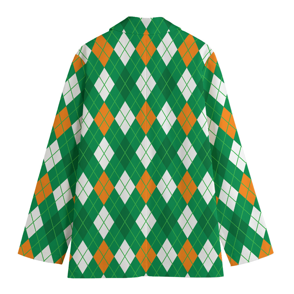 Saint Patrick's Day Argyle Pattern Print Women's Blazer