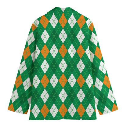Saint Patrick's Day Argyle Pattern Print Women's Blazer
