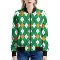 Saint Patrick's Day Argyle Pattern Print Women's Bomber Jacket