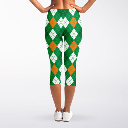 Saint Patrick's Day Argyle Pattern Print Women's Capri Leggings
