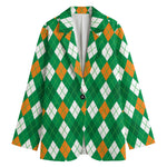Saint Patrick's Day Argyle Pattern Print Women's Cotton Blazer