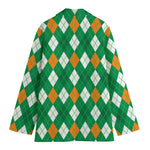 Saint Patrick's Day Argyle Pattern Print Women's Cotton Blazer
