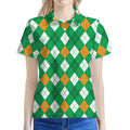 Saint Patrick's Day Argyle Pattern Print Women's Polo Shirt