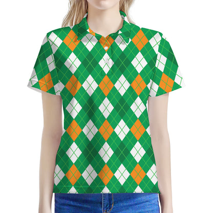 Saint Patrick's Day Argyle Pattern Print Women's Polo Shirt