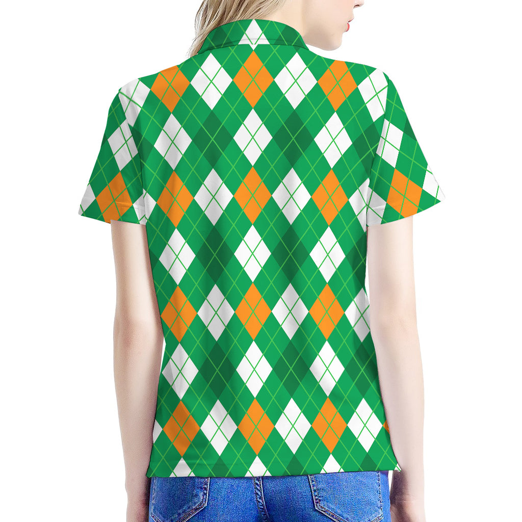 Saint Patrick's Day Argyle Pattern Print Women's Polo Shirt