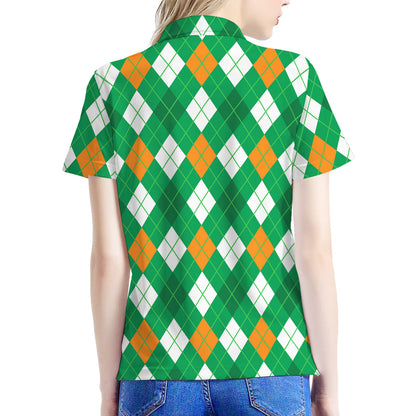Saint Patrick's Day Argyle Pattern Print Women's Polo Shirt