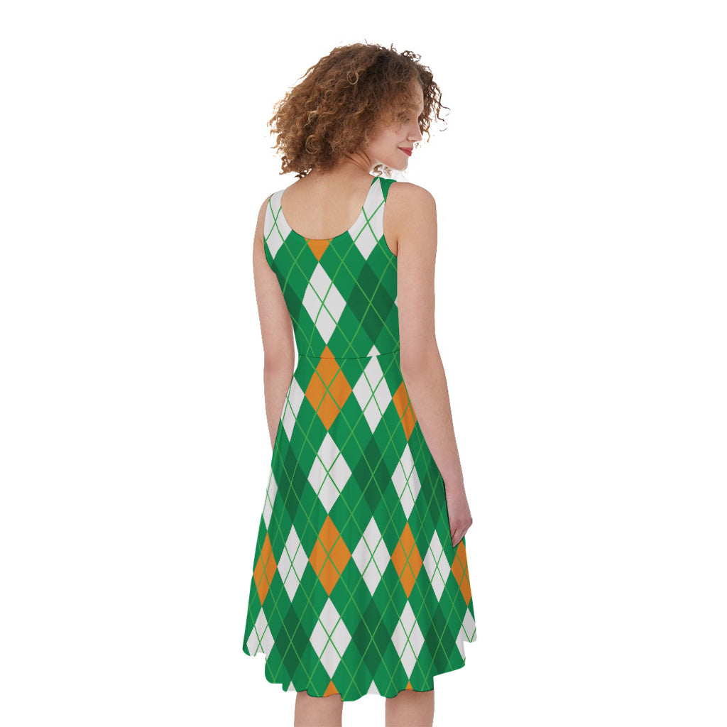 Saint Patrick's Day Argyle Pattern Print Women's Sleeveless Dress