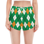 Saint Patrick's Day Argyle Pattern Print Women's Split Running Shorts