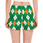 Saint Patrick's Day Argyle Pattern Print Women's Split Running Shorts