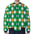 Saint Patrick's Day Argyle Pattern Print Zip Sleeve Bomber Jacket