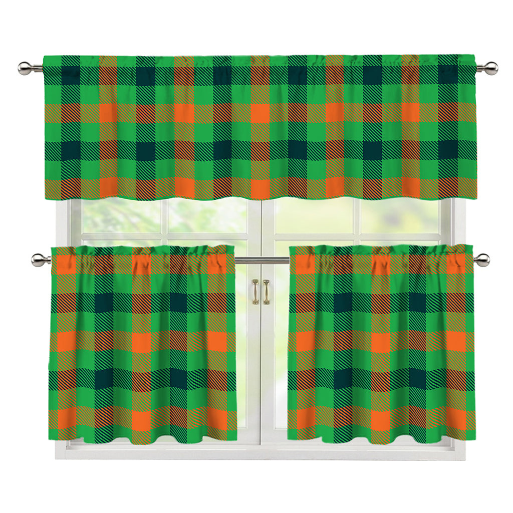 Saint Patrick's Day Buffalo Plaid Print 3 Piece Kitchen Curtains