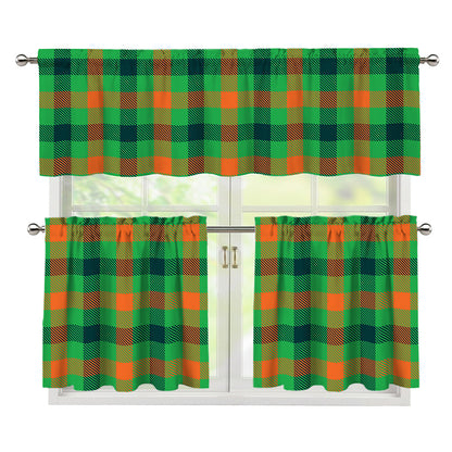 Saint Patrick's Day Buffalo Plaid Print 3 Piece Kitchen Curtains