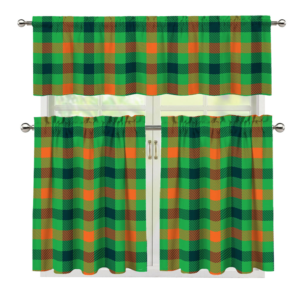 Saint Patrick's Day Buffalo Plaid Print 3 Piece Kitchen Curtains