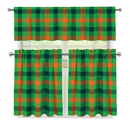 Saint Patrick's Day Buffalo Plaid Print 3 Piece Kitchen Curtains