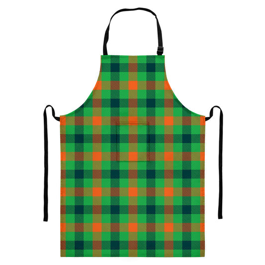 Saint Patrick's Day Buffalo Plaid Print Bib Apron With Pocket