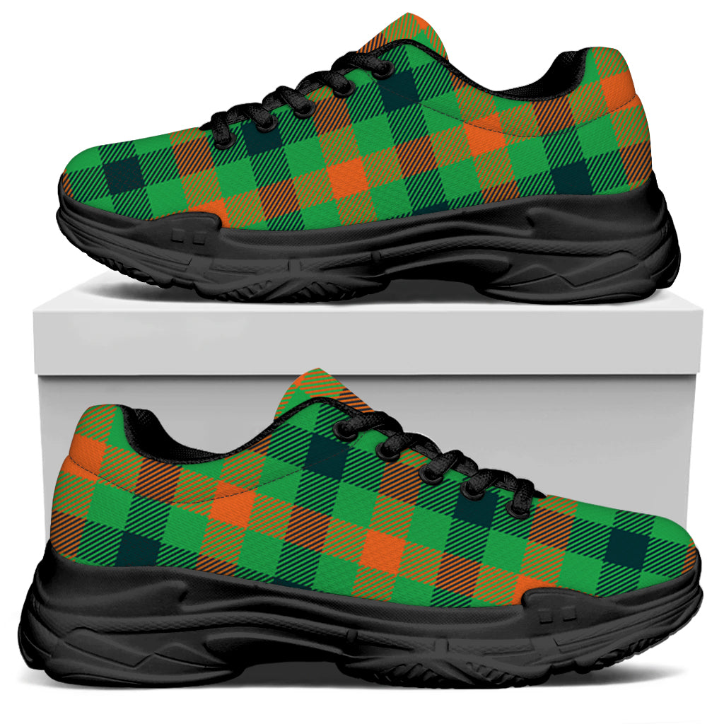 Saint Patrick's Day Buffalo Plaid Print Black Chunky Shoes
