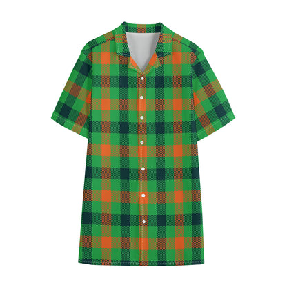 Saint Patrick's Day Buffalo Plaid Print Cotton Hawaiian Shirt