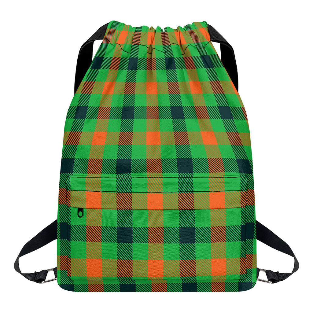 Saint Patrick's Day Buffalo Plaid Print Drawstring Backpack