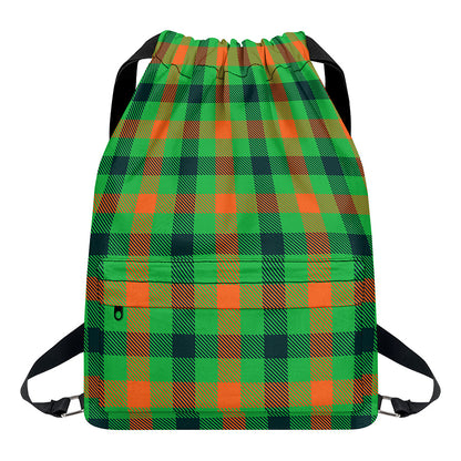 Saint Patrick's Day Buffalo Plaid Print Drawstring Backpack