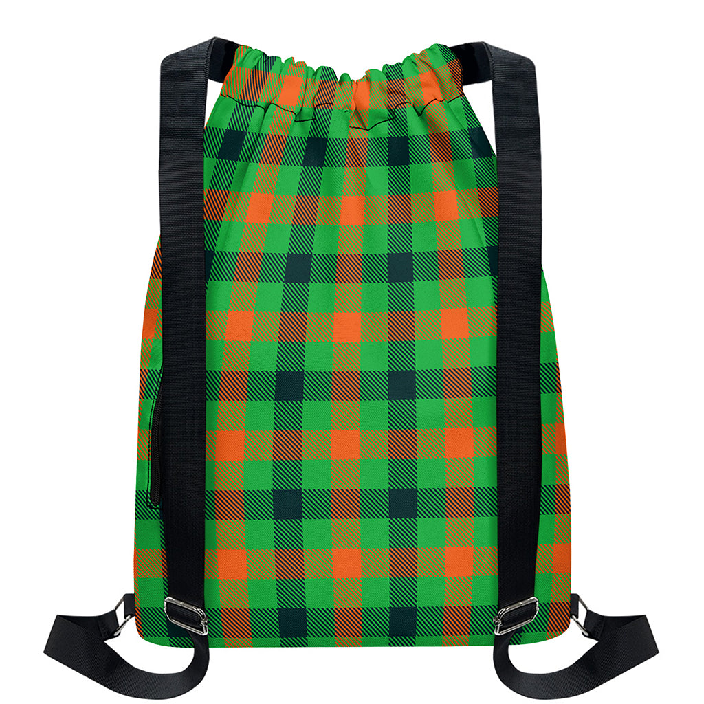 Saint Patrick's Day Buffalo Plaid Print Drawstring Backpack