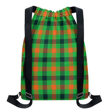 Saint Patrick's Day Buffalo Plaid Print Drawstring Backpack