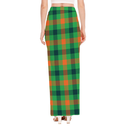Saint Patrick's Day Buffalo Plaid Print High Slit Maxi Skirt