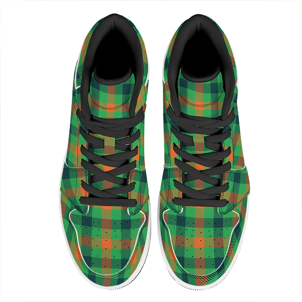 Saint Patrick's Day Buffalo Plaid Print High Top Leather Sneakers